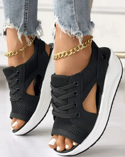Load image into Gallery viewer, Contrast Paneled Cutout Lace-up Muffin Sandals