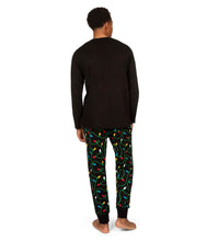 Load image into Gallery viewer, Mens Christmas Lights Pajama Set with Get Lit Slogan Top and Printed Pants