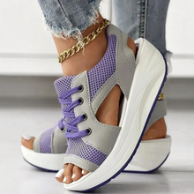 Load image into Gallery viewer, Contrast Paneled Cutout Lace-up Muffin Sandals