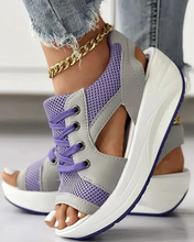 Load image into Gallery viewer, Contrast Paneled Cutout Lace-up Muffin Sandals