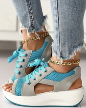 Load image into Gallery viewer, Contrast Paneled Cutout Lace-up Muffin Sandals