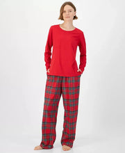 Load image into Gallery viewer, Plaid Pajama Set with Crewneck Pullover Top and Drawstring Pants in Cotton