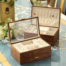 Load image into Gallery viewer, Walnut Two-Layer Jewelry Box with Drawers