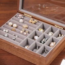 Load image into Gallery viewer, Walnut Jewelry Box with Glass Top Organizer