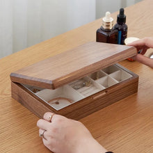 Load image into Gallery viewer, Minimalist Walnut Jewelry Box with Lock and Velvet Lining