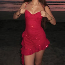 Load image into Gallery viewer, Tassel Sequin Ruffle Bodycon Dress with Lace Detail