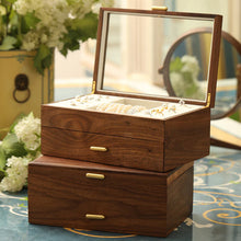 Load image into Gallery viewer, Walnut Two-Layer Jewelry Box with Drawers