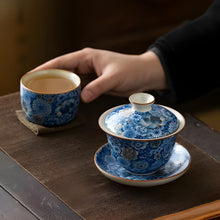 Load image into Gallery viewer, Blue and White Porcelain Teacup with Lid, 3.7 oz Exquisite Ceramic Gaiwan for Home Tea Brewing