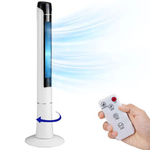 Load image into Gallery viewer, Bladeless tower fan oscillating floor fan with remote, 3 speeds, and 7.5-hour timer
