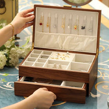 Load image into Gallery viewer, Walnut Two-Layer Jewelry Box with Drawers