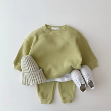 Load image into Gallery viewer, Cozy Waffle Cotton Sweatshirt and Pants Set for Baby Boys
