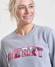 Load image into Gallery viewer, Plaid Merry Applique Crewneck Sweatshirt with Stretch Cotton Blend