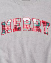 Load image into Gallery viewer, Plaid Merry Applique Crewneck Sweatshirt with Stretch Cotton Blend