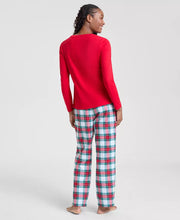 Load image into Gallery viewer, Womens Plaid Flannel Pajama Set with Crew Neck Top and Drawstring Pocket Pants