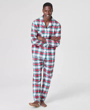 Load image into Gallery viewer, Plaid Cotton Pajama Set with Notch Collar Button Top and Drawstring Pants