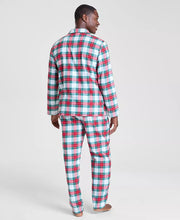 Load image into Gallery viewer, Plaid Cotton Pajama Set with Notch Collar Button Top and Drawstring Pants