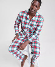 Load image into Gallery viewer, Plaid Cotton Pajama Set with Notch Collar Button Top and Drawstring Pants