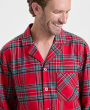 Load image into Gallery viewer, Plaid Woven Flannel Pajama Set with Chest Pocket Shirt and Elastic Drawstring Pants