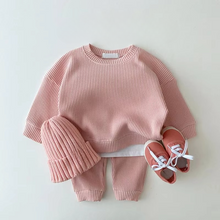 Load image into Gallery viewer, Cozy Waffle Cotton Sweatshirt and Pants Set for Baby Boys
