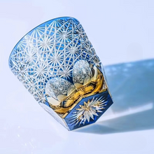 Load image into Gallery viewer, Hand Carved Edo Kiriko Crystal Whiskey Glass with Chrysanthemum Pattern