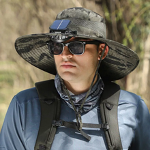 Load image into Gallery viewer, Wide Brim Solar Fan Outdoor Bucket Hat Solar & USB Charging