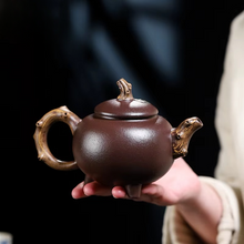 Load image into Gallery viewer, Handmade Yixing Purple Clay Teapot with Original Ore and Three-Legged Gourd Design