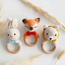 Load image into Gallery viewer, Crochet Baby Rattle in Wood and Yarn
