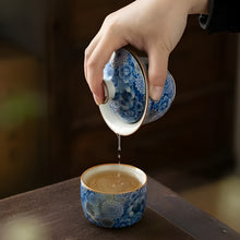 Load image into Gallery viewer, Blue and White Porcelain Teacup with Lid, 3.7 oz Exquisite Ceramic Gaiwan for Home Tea Brewing