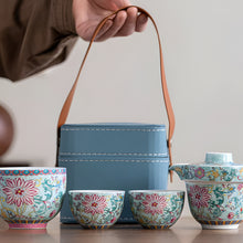 Load image into Gallery viewer, Portable Enamel Travel Tea Set with Teapot and Three Cups