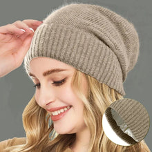 Load image into Gallery viewer, Cashmere Satin Lined Knit Beanie Hat