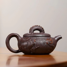 Load image into Gallery viewer, Handmade Purple Clay Zisha Teapot Set, Antique Inspired Dragon Flower Design