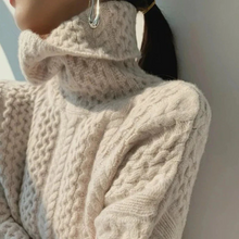 Load image into Gallery viewer, Luxurious cashmere turtleneck sweater with check pattern