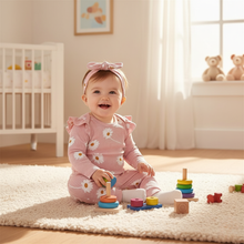 Load image into Gallery viewer, Baby Girls Daisy Print 3 Piece Outfit with Long Sleeve Romper Pants and Headband