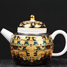 Load image into Gallery viewer, Chinoiserie Enamel Porcelain Tea Bowl with Rotating Three-Cup Design and Gold Lid