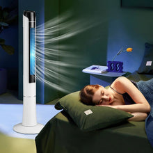 Load image into Gallery viewer, Bladeless tower fan oscillating floor fan with remote, 3 speeds, and 7.5-hour timer