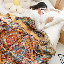 Load image into Gallery viewer, Sunrise Boho Reversible Blanket, 100% Cotton Cooling Quilt