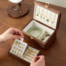 Load image into Gallery viewer, Walnut Jewelry Box Two-Layer Velvet Lined Organizer