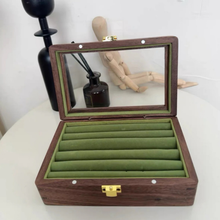 Load image into Gallery viewer, Walnut Jewelry Box for Rings and Earrings with Glass Lid