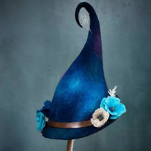 Load image into Gallery viewer, Wool Witch Hat with Silk Chiffon Accent and Natural Plant Dyes, Adjustable