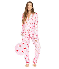 Load image into Gallery viewer, Womens Pink Santa Print Lapel Pajama Set for Christmas