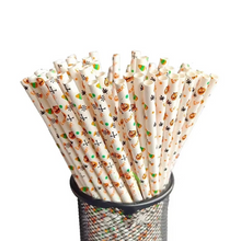 Load image into Gallery viewer, 25 Pack Christmas Kraft Paper Straws Colorful Printed Disposable Party Straws