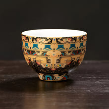 Load image into Gallery viewer, Chinoiserie Enamel Porcelain Tea Bowl with Rotating Three-Cup Design and Gold Lid