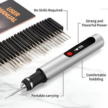 Load image into Gallery viewer, DIY Engraving Pen for Artists, Rechargeable Precision Tool for 50+ Surfaces with 30 Bits and Mastery Guide