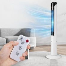 Load image into Gallery viewer, Bladeless tower fan oscillating floor fan with remote, 3 speeds, and 7.5-hour timer