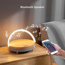 Load image into Gallery viewer, Multifunctional Wooden Table Lamp with Bluetooth Speaker & Wireless Charger