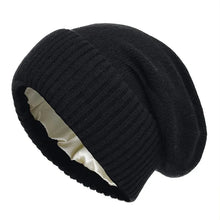 Load image into Gallery viewer, Cashmere Satin Lined Knit Beanie Hat