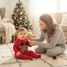 Load image into Gallery viewer, Cozy Christmas Elk Embroidered Baby Sweatshirt Romper