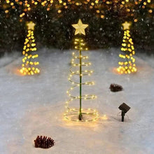 Load image into Gallery viewer, Solar Powered Metal Christmas Tree Light with 50 LEDs, Three Lighting Modes and Warm or Multicolor Glow