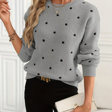 Load image into Gallery viewer, Womens Polka Dot Crew Neck Sweater with Soft Warm Knit and Relaxed Fit in Khaki or Gray