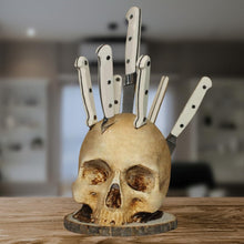 Load image into Gallery viewer, Gothic Skull Knife Holder – Decorative Resin Kitchen Organizer